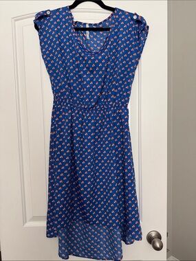 Trinity Blue High-Low Dress with Pink Floral Print